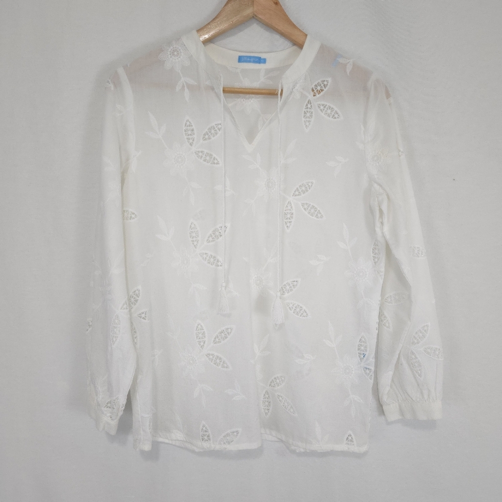 J. McLaughlin Women's White Eyelet Embroidered Top